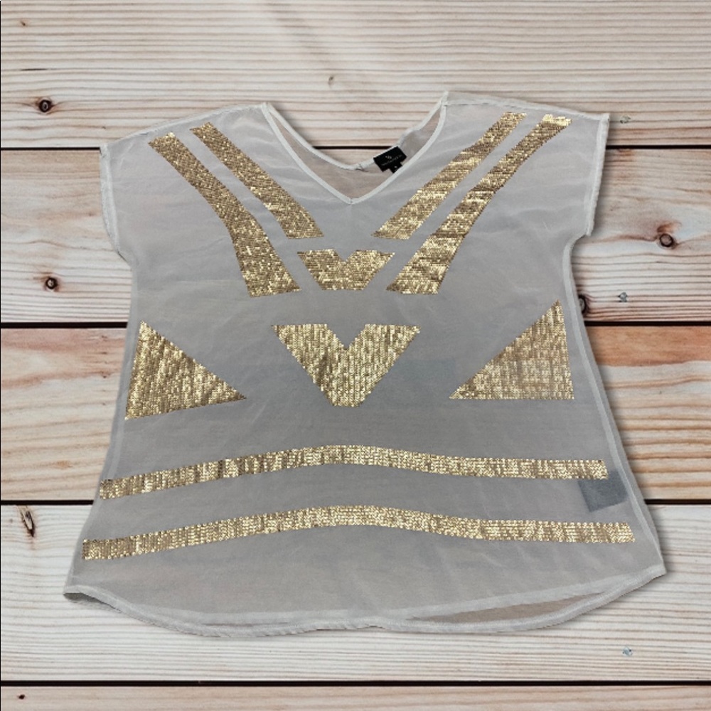 🌸Worthington Sheer Cap Sleeve Top Size Large - Picture 4 of 5